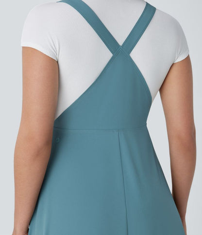 Classico™ - Abito midi casual e fluido con tasche multiple, spalline regolabili e bottoni