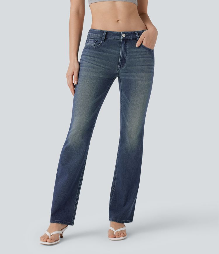 ColaFlex™ Denim Low - Jeans svasati casual e sbiaditi in denim, elasticizzato con vita bassa e tasche multiple.