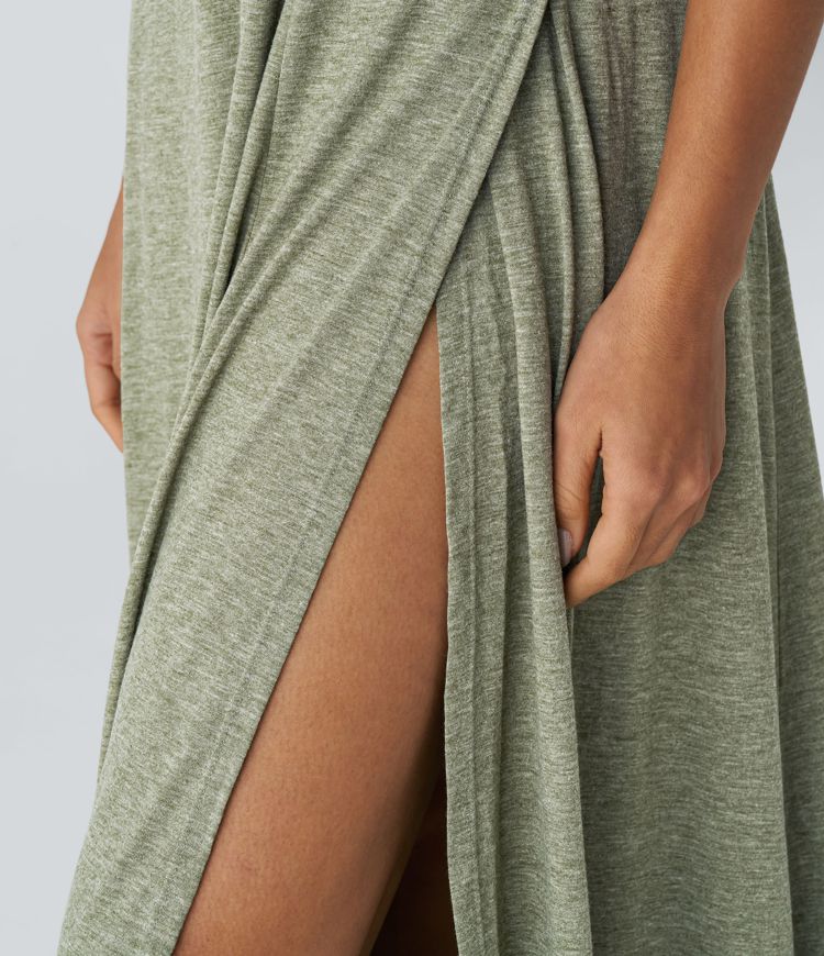 Serena™ - Maxi abito a canotta fluido e senza schienale con scollatura a U e spacco