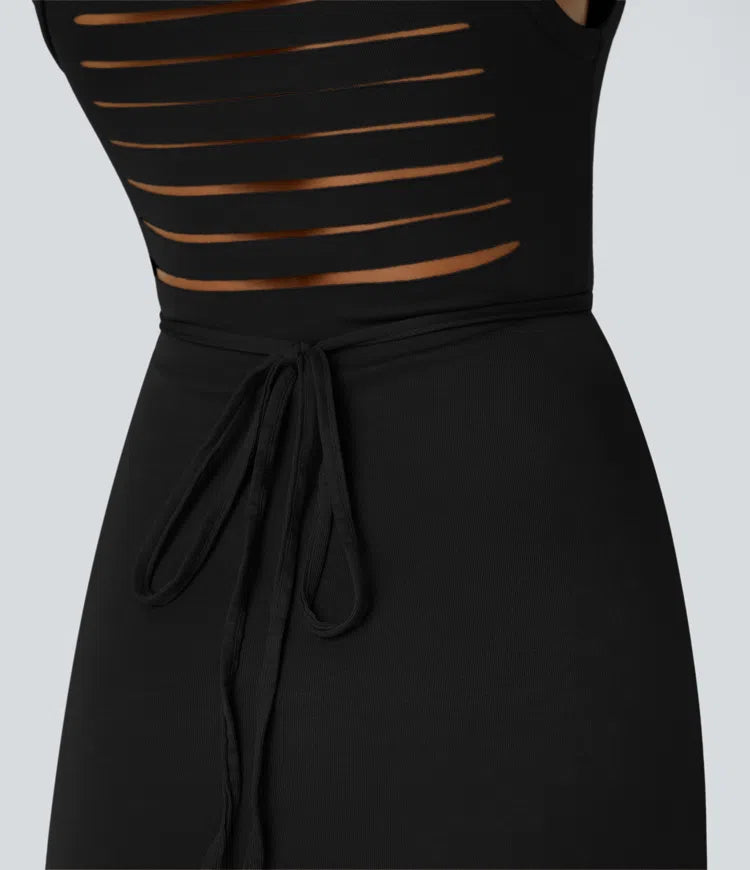 ColaZebra™ - Abito casual midi con Capuccio, Senza maniche e schiena a Zebra