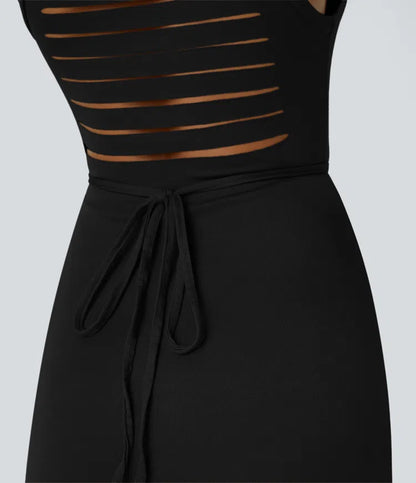 ColaZebra™ - Abito casual midi con Capuccio, Senza maniche e schiena a Zebra