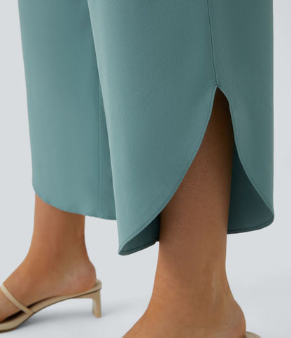 Breezeful™ - Pantaloni incrociati plissettati con vita alta e tasche laterali