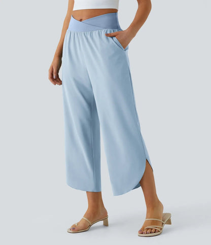 Breezeful™ - Pantaloni incrociati plissettati con vita alta e tasche laterali