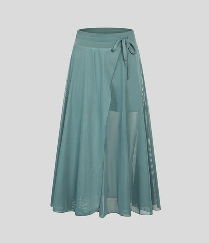 ColaGonna™ - Gonna midi e pantaloncini 2 in 1 in tulle con vita alta, coulisse, rete a contrasto e tasche laterali