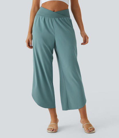 Breezeful™ - Pantaloni incrociati plissettati con vita alta e tasche laterali