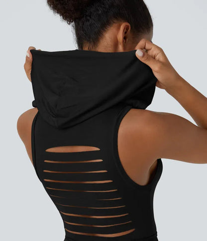 ColaZebra™ - Abito casual midi con Capuccio, Senza maniche e schiena a Zebra