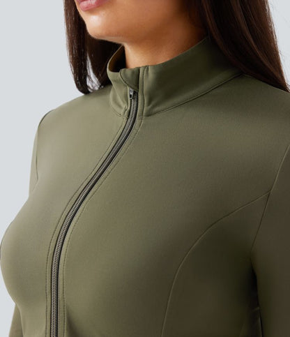 ColaSoft™ -  Giacca slim da equitazione con Collo alto, Maniche con foro per il pollice e Zip plissettata