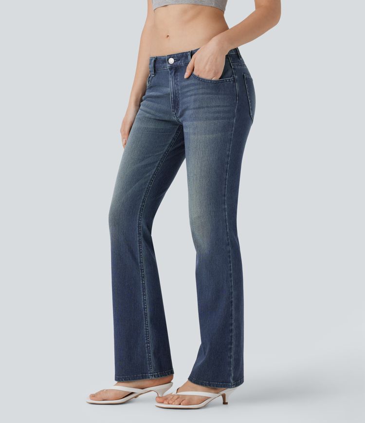 ColaFlex™ Denim Low - Jeans svasati casual e sbiaditi in denim, elasticizzato con vita bassa e tasche multiple.