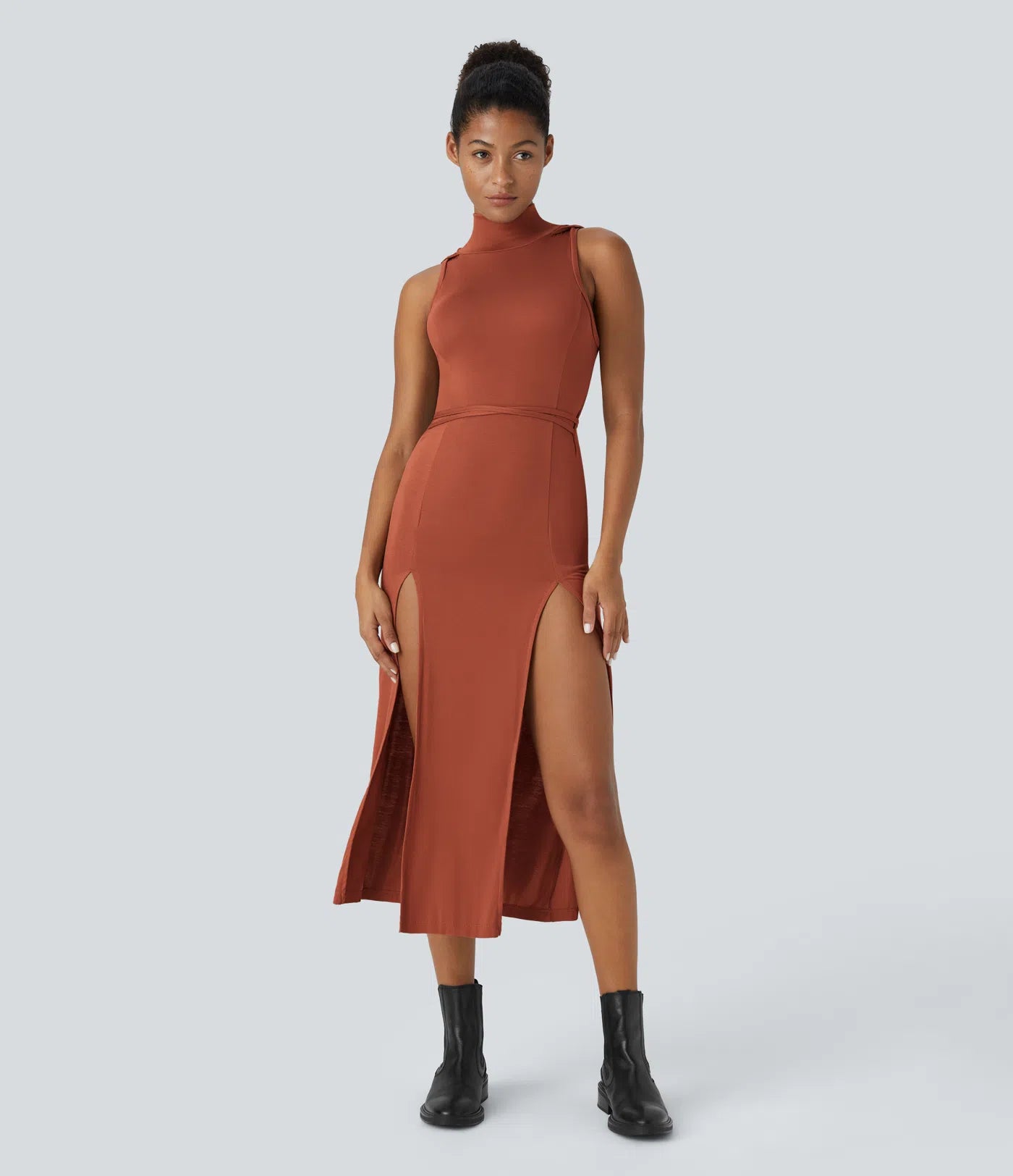 ColaZebra™ - Abito casual midi con Capuccio, Senza maniche e schiena a Zebra