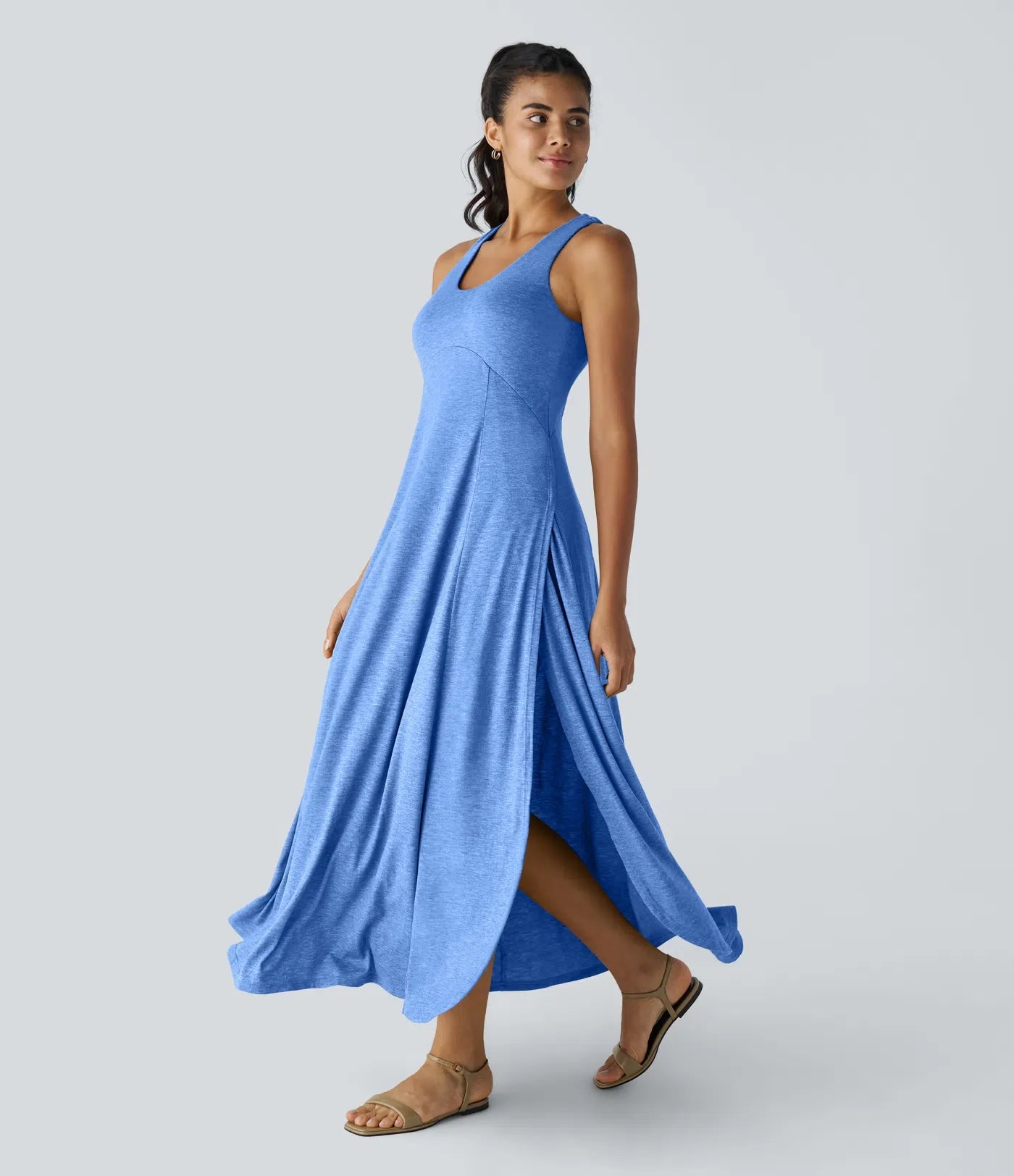 Serena™ - Maxi abito a canotta fluido e senza schienale con scollatura a U e spacco