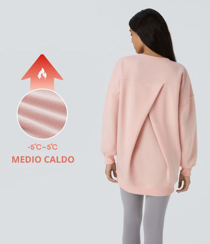 Felpa oversize casual in pile con scollo rotondo
